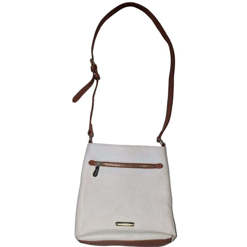 Bostanten Pebbled Leather Crossbody Purse Bag Cream Brown With Gold Hardware